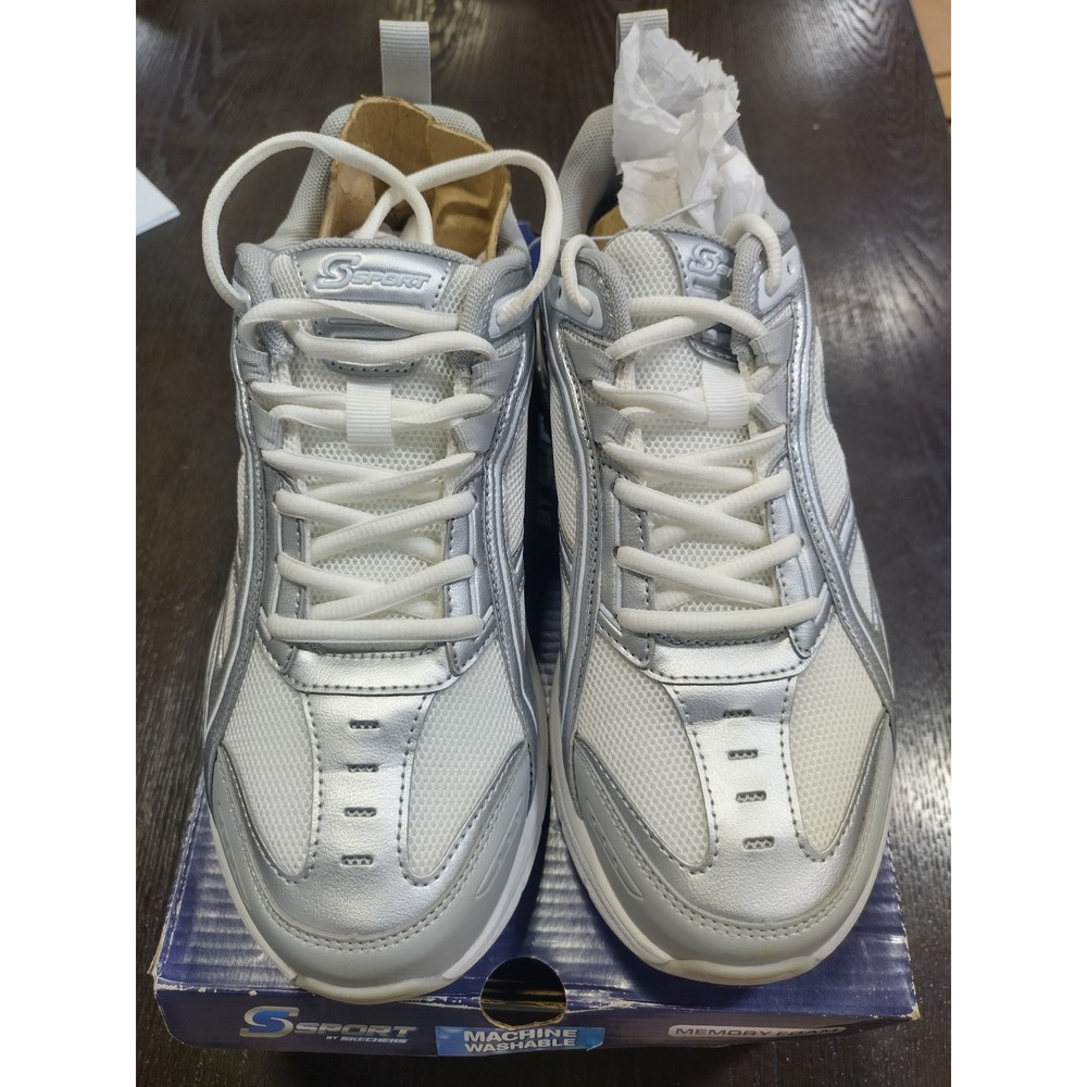S Sport by Skechers Stark Mens Silver White Memory Foam Sneakers Size 8 NEW